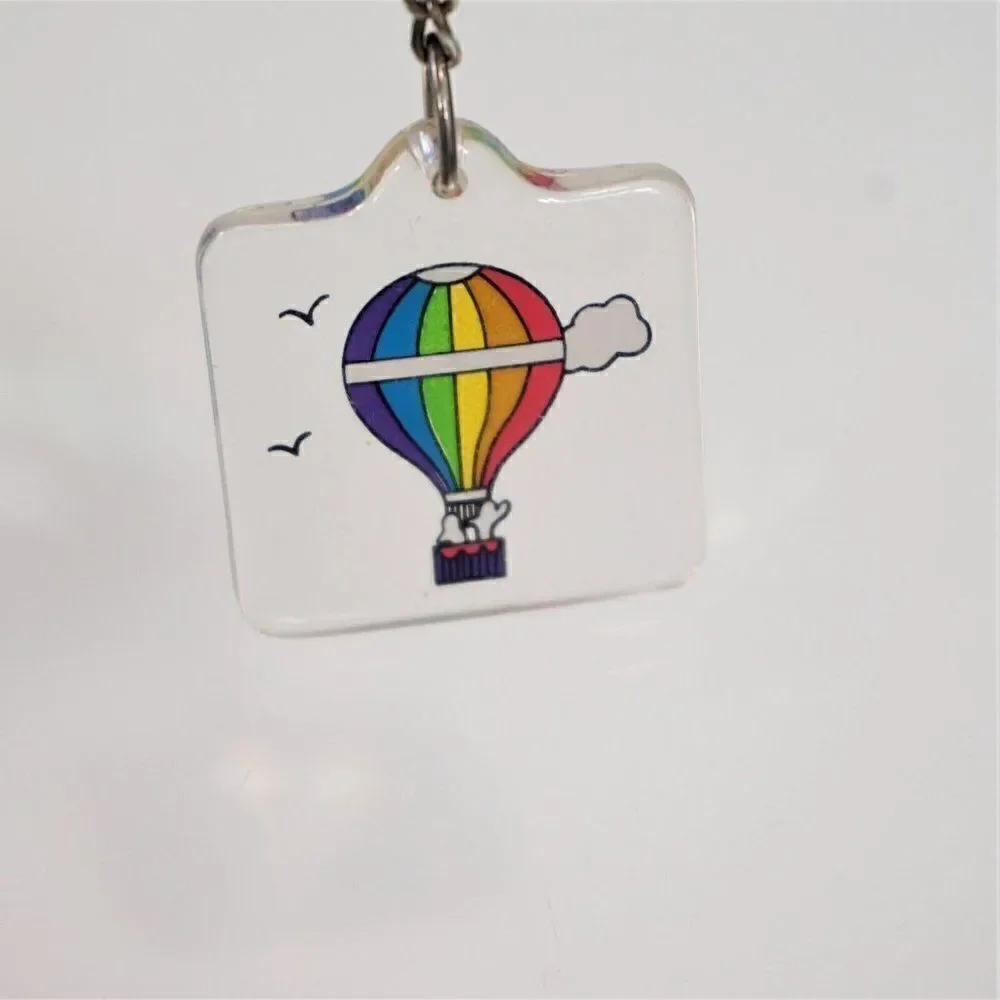 Vintage Air Balloon Keychain w Ring Pride Colors 2 Sided Lucite